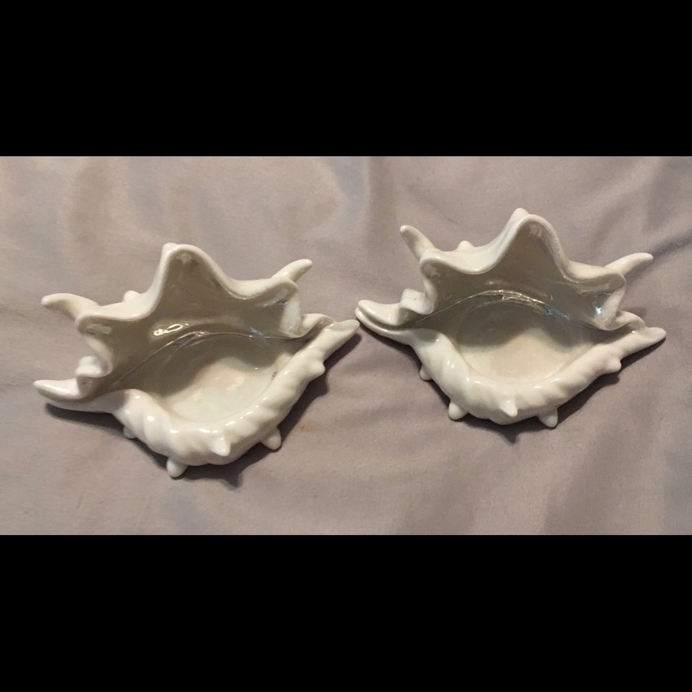 Pair White Iridescent Seashell Tea Light Holders